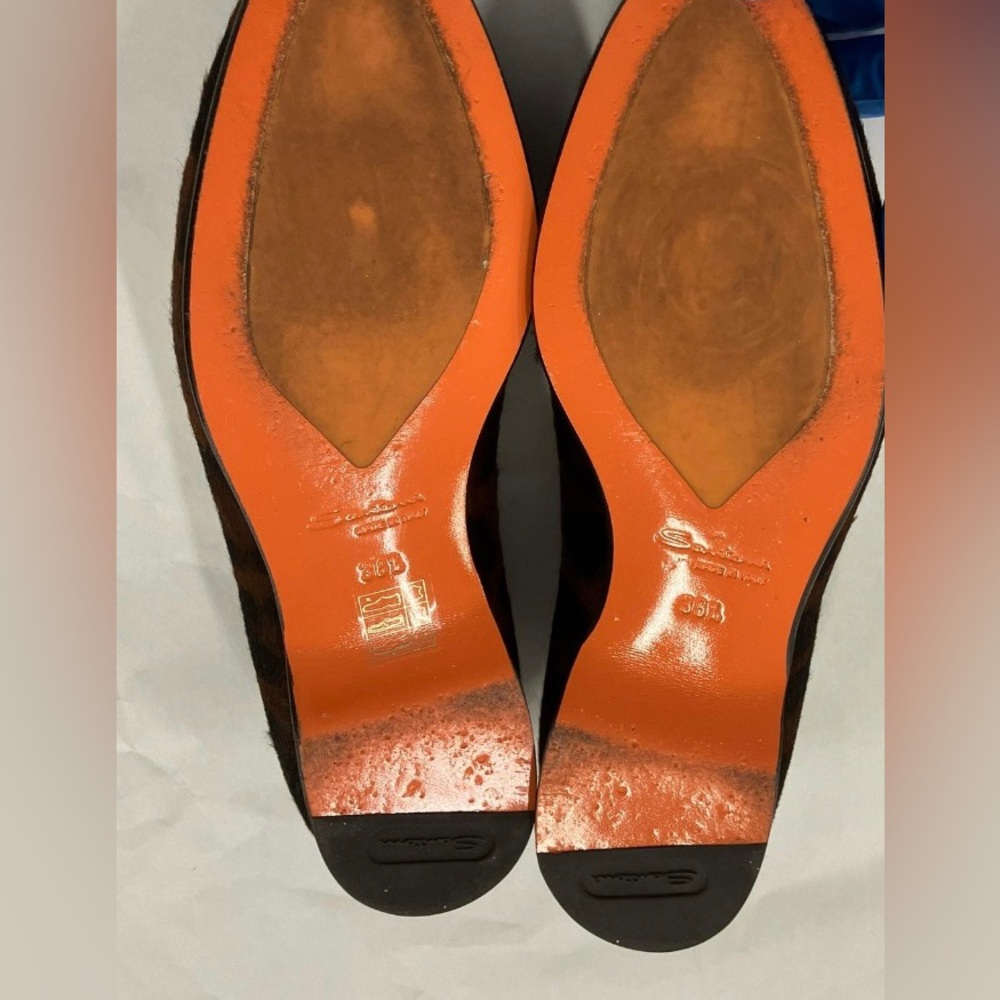 Santoni Brown and Black Animal Print Flats tassel Loafers - Picture 5 of 6